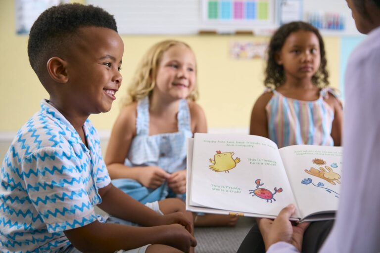 Teacher reading to students in a small group