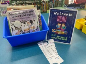 Book bins in the library