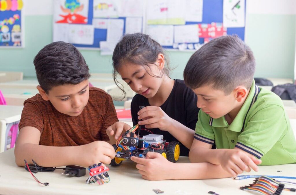 Students building in class